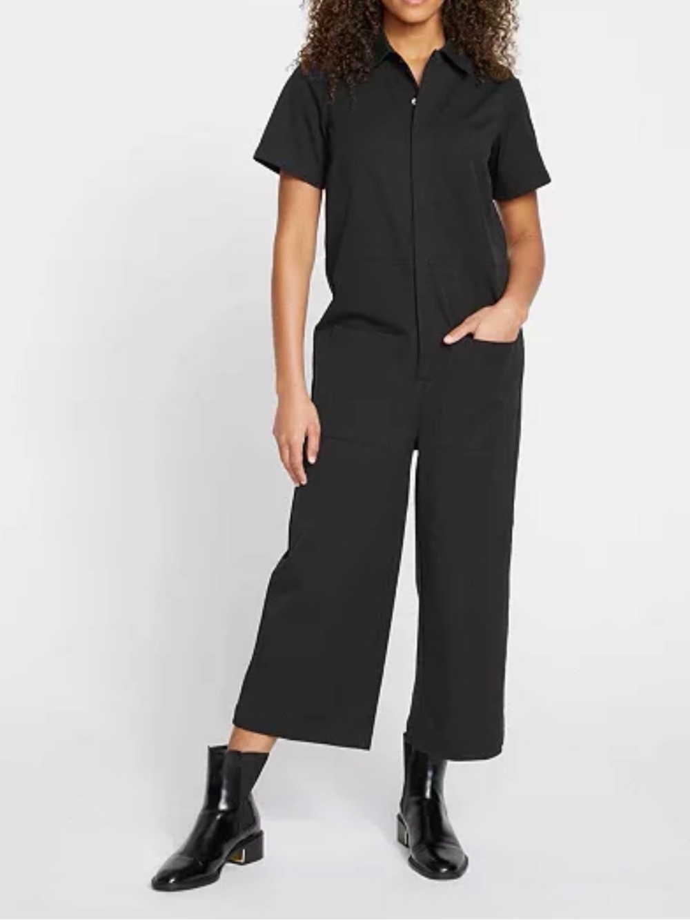 Universal Standard Black Kate Stretch Cotton Twill Jumpsuit S (14-16)